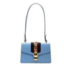 GUCCI Authentic Blue Leather Sylvie Shoulder Bag